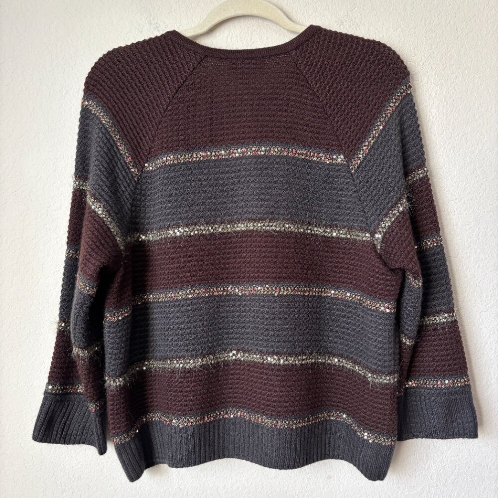 SoCa St. John Luxury Wool Silk Cashmere Striped Ruffle Cardigan Sweater - Picture 12 of 14